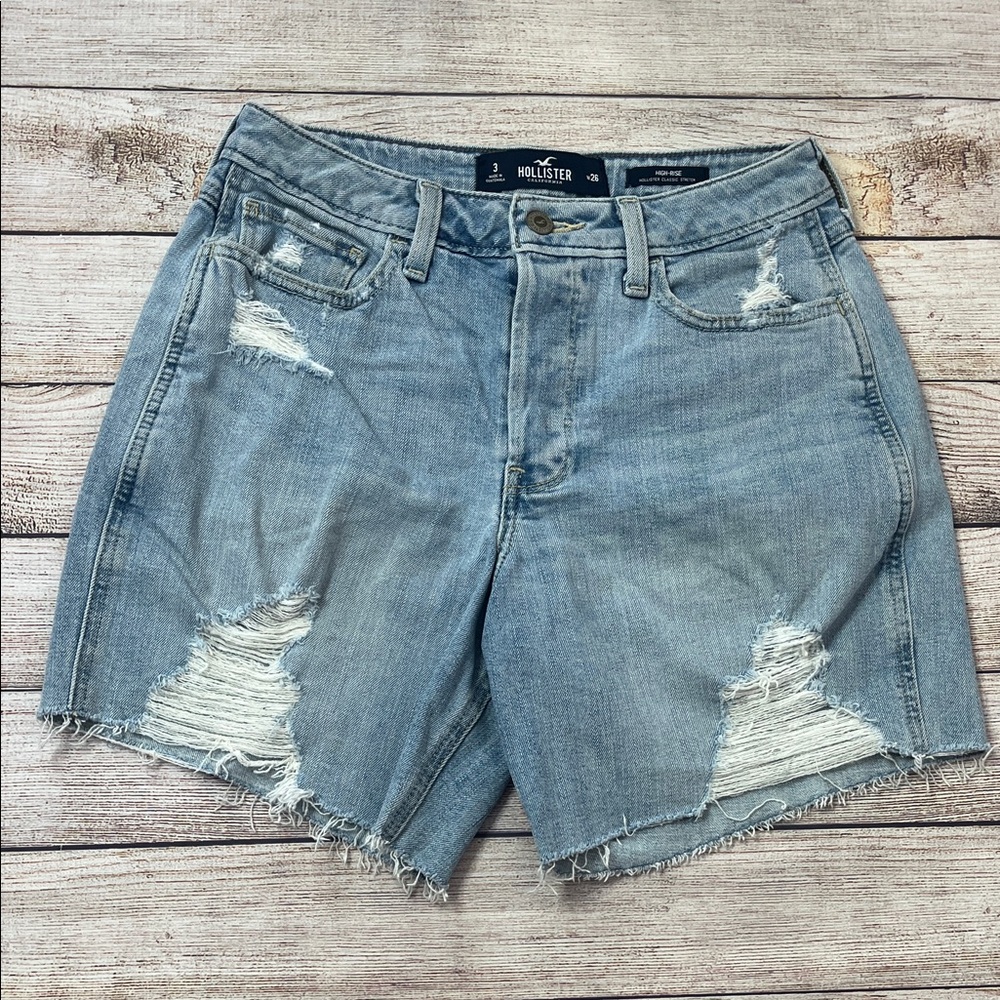 Hollister High Rise Factory Distressed Button Fly Denim Shorts Like New Size 3